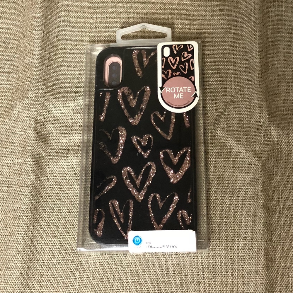 Onn iPhone Cellphone Case X Xs Gold Glitter Hearts